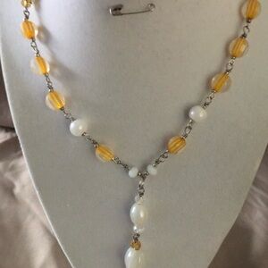 Chic White and Orange Y-Shaped Necklace with Pendant